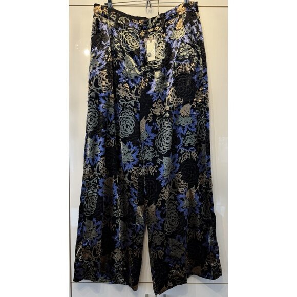 NWT Size 6P - Anthropologie Wide Leg Floral Velvet Pants (NWT US$168) - Picture 4 of 7